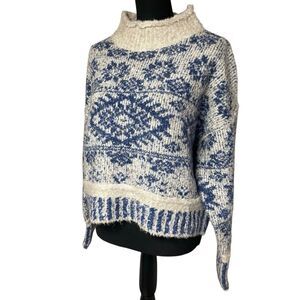Mock Neck Oversized Cropped Fair Isle Pullover Sweater